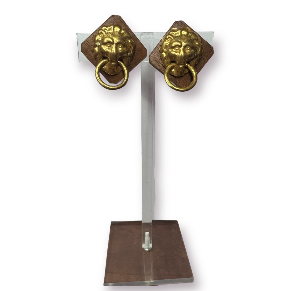 Miriam Haskell Signed Lion Head Doorknocker Earri… - image 2